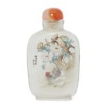A Chinese inside-painted glass snuff bottle by Sun Jijie, dated 1971, finely painted to one side