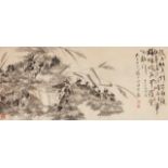 20th century Chinese School, ink on paper, hanging scroll, crabs and foliage, 60cm x 132cmPlease