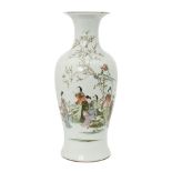 A large Chinese porcelain baluster vase, late 19th century, painted in famille rose enamels with