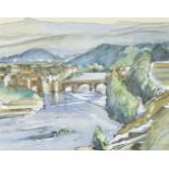 Samuel John Lamorna Birch RA RWS, British 1869-1955- The Teme & Ludlow Bridge; watercolour and