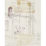 Ivon Hitchens, British 1893-1979- Study of a house through a window; pencil and pen on headed letter