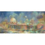 Basil Nubel ARCA, British 1923-1981- Evening of Fireworks; oil on canvas, signed, 35.5x71cm (ARR)