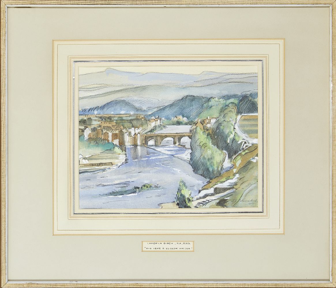 Samuel John Lamorna Birch RA RWS, British 1869-1955- The Teme & Ludlow Bridge; watercolour and - Image 2 of 3