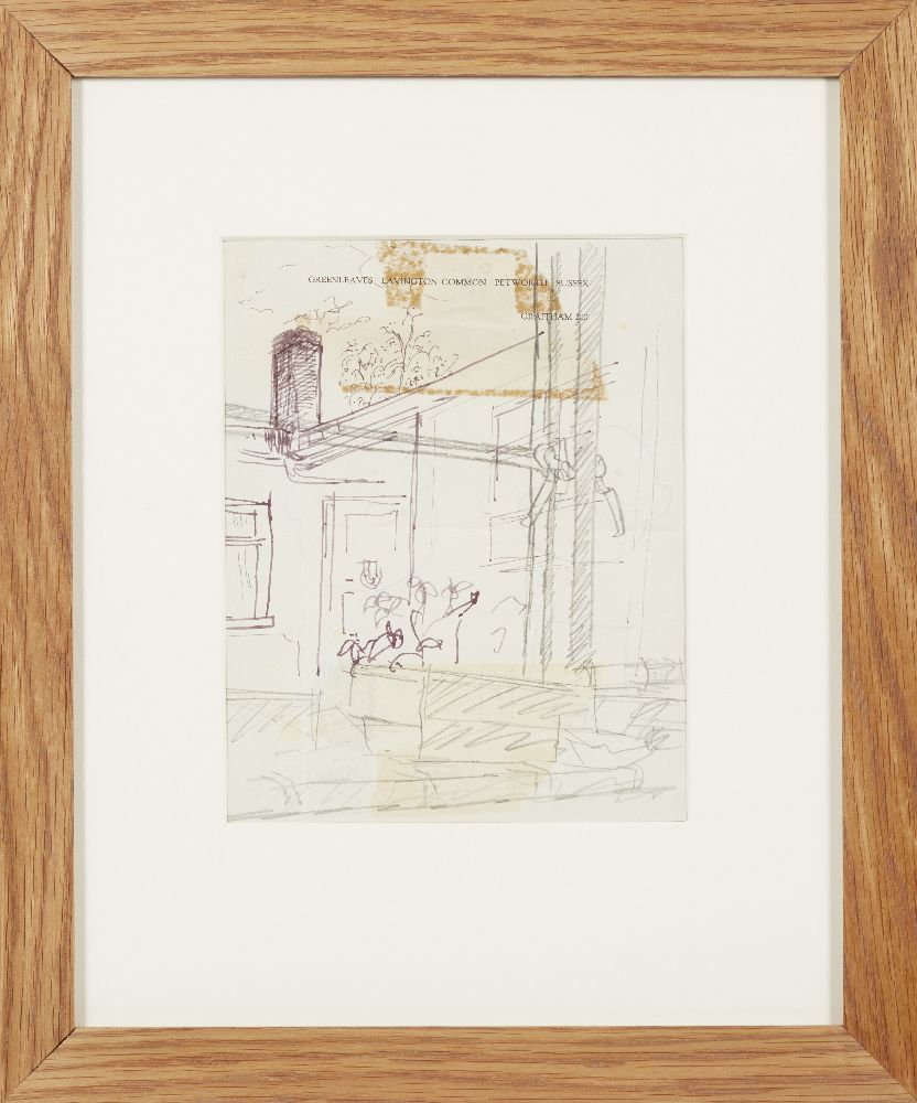 Ivon Hitchens, British 1893-1979- Study of a house through a window; pencil and pen on headed letter - Image 2 of 5