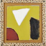 Bryan Illsley, British b.1937- Untitled abstract in yellow, white, red and black; oil on board in
