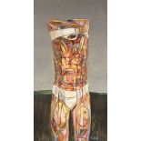 Basil Nubel ARCA, British 1923-1981- Male nude undressing; oil on board, signed, 113x61cm (ARR)