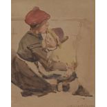 Dame Laura Knight DBE RA RWS, British 1877-1970- Mother and child; watercolour on buff coloured