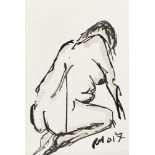 Rachel Howard, British b.1951- Female Nude, 2017; black ink and wash, signed with initials and
