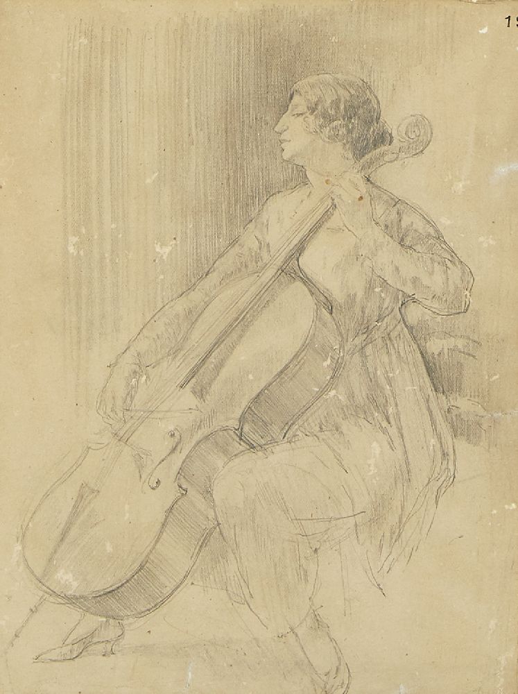 Follower of Augustus Edwin John OM RA, British 1878-1961- Sketch of Mme. Suggia; pencil on buff