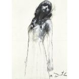 Mark Demsteader, British b.1963- Portrait of a girl; charcoal and wash, signed, 102x74cm: together