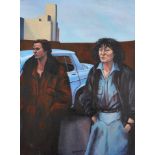 Ray Richardson, British b.1964- Man and woman in a car park with Odeon building in the distance,