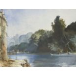 Sir William Russell-Flint RA RSW PRWS, Scottish 1880-1969- On the Loing at Moret; watercolour,