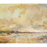 Ken Moroney, British b.1949- Coastal landscape; oil on board, signed, 23x27.5cm, (ARR)Please refer