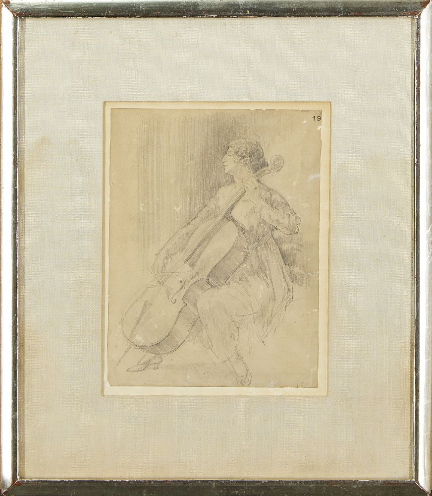 Follower of Augustus Edwin John OM RA, British 1878-1961- Sketch of Mme. Suggia; pencil on buff - Image 2 of 3