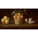 After Francisco de Zurbarán, Spanish 1598-1664- Still life with Lemons, Oranges and a Rose; oil on