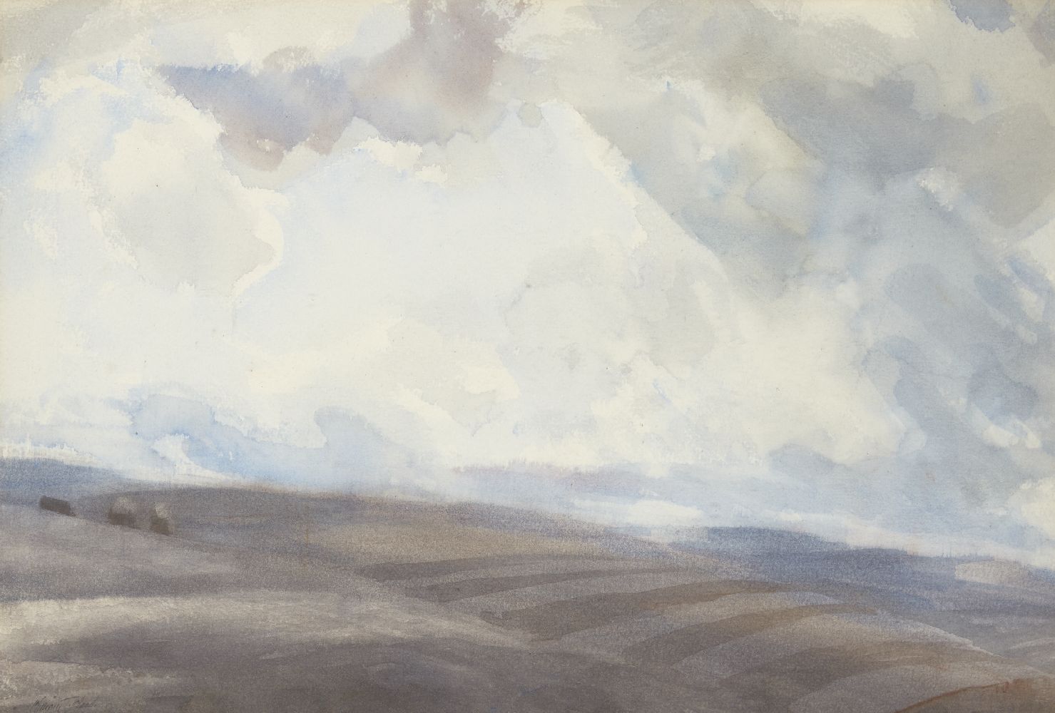 William Thomas Wood RWS ROI, British 1877-1958- Stormy Sky over the Downs; watercolour, signed, 24.