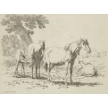 Robert Hills OWS, British 1769-1844- Two horses, Jan 1st 1817; etching, signed and dated within