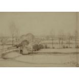 British School, early/mid-20th century- View of a bridge in the countryside; pen and brown ink and