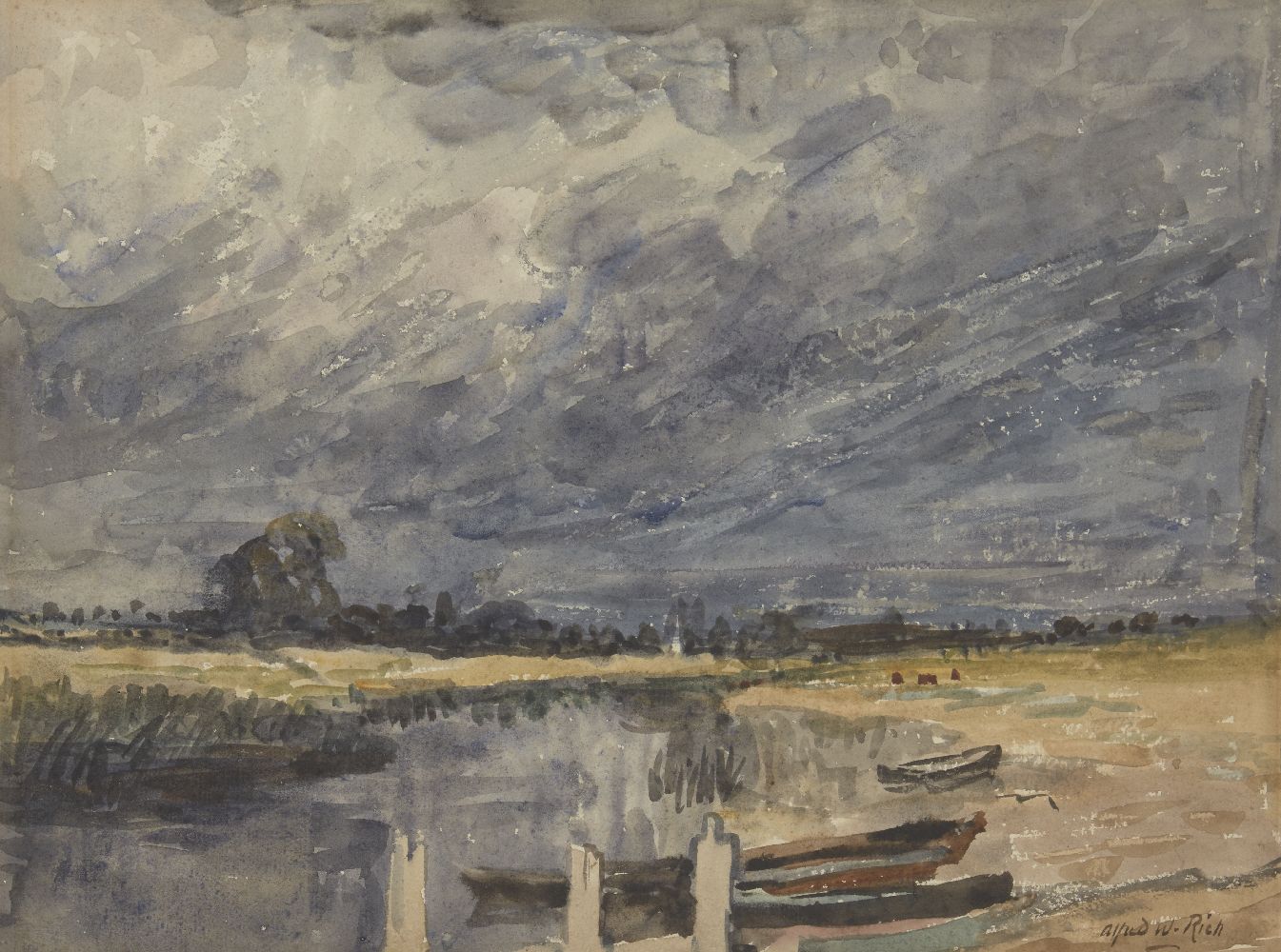 William Thomas Wood RWS ROI, British 1877-1958- Stormy Sky over the Downs; watercolour, signed, 24. - Image 2 of 2