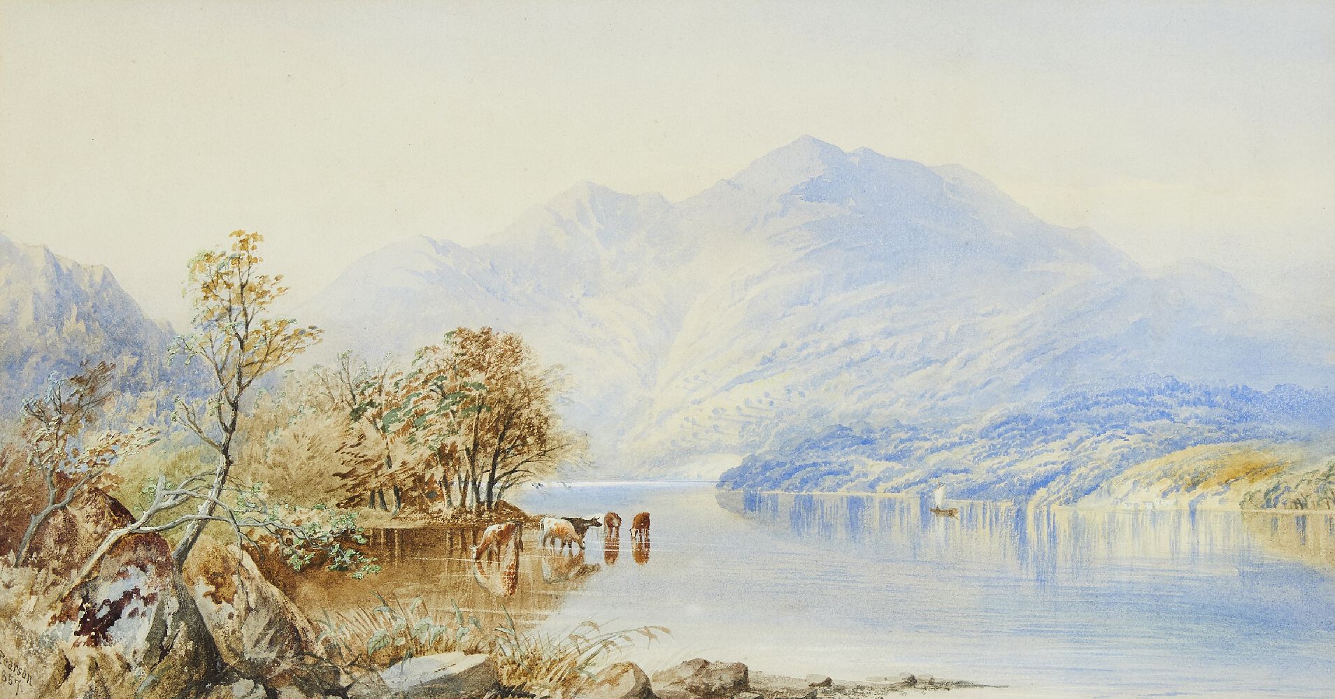 Cornelius Pearson, British 1805-1891- Scenes of Scottish Lochs; watercolours, both signed and - Image 2 of 2