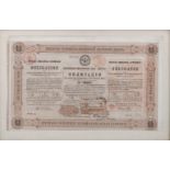 Two framed international bond certificates from the Moscow-Smolensk Railway Group, dated 1869,