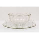 A 20th century Art Deco style glass punch bowl and stand, both of large proportions, of a twelve