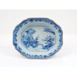A Chinese export blue and white porcelain dish, early 19th century, decorated in a rural pagoda