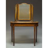 A George III satinwood and crossbanded D-shaped dressing table, with triptych mirror and two