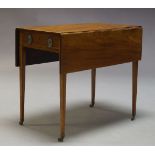 A George III mahogany and line inlaid Pembroke table, with two drop leaves, having one single drawer