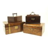 A Victorian mahogany tea caddy, the rectangular form body with foliate brass fittings, enclosing