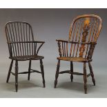 A Victorian elm and beech Windsor armchair, with hooped spindle back, above saddle seat on turned