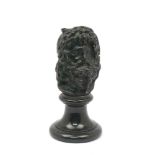 A 19th century bronze head mounted on a green marble plinth, 20.5cm highPlease refer to department