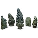 Six various Rhodesian soapstone sculptures, 20th century, to comprise with three large pieces carved