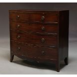 A Regency mahogany bow fronted chest of drawers, with two short over three long graduated drawers,