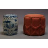 A Chinese barrel form garden seat, late 20th Century, the top pierced with a cash symbol, the