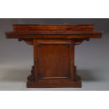 A William IV mahogany sideboard, the rectangular top, with raised back, above long blind frieze
