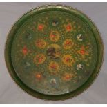 A table top tray, late 19th/early 20th century, the green painted example decorated in recurrent