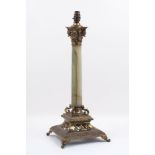 An early 20th century lamp base, designed as a column, the capital of composite form with