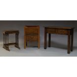 A George III mahogany and ebony strung tray top commode, of square form, the raised edges with