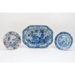 A 19th century Chinese export porcelain meat plate, of rectangular canted form, the bowl with floral