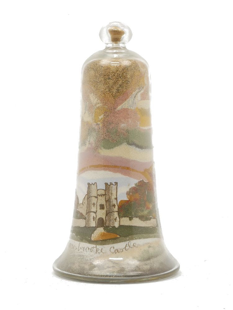 A Isle of Wight sand souvenir of Carrisbrooke castle and the Needles, probably late 19th/early