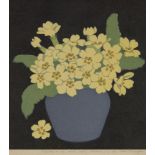John Hall Thorpe RBA, Australian/British 1874-1947- Primroses; woodcut in colours, signed in pencil,