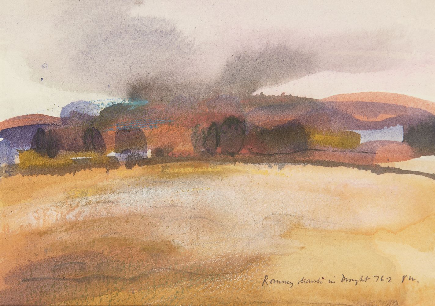 Roger Nicholson ARA, British 1922-1986- Rainham Marshes in Drought, 1976; watercolour, signed with