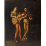 European School, late 20th century- Two musicians; oil on canvas, signed indistinctly, 56x45cmPlease