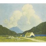 Paul Henry, Irish 1876-1958- Cottages by a bog lake; photolithographic print, signed in pencil,