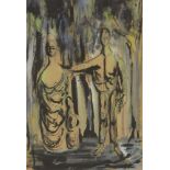 British Neo-Romantic School, c.1940-1950- Two standing draped figures; brush and black ink and wash,