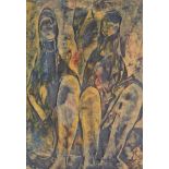 Zalovic Bozidar, Croatian, mid-late 20th century- Untitled, two seated figures; oil on paper, signed