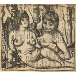 British School, mid-late 20th century- Reclining female nudes; black chalk on newsprint, 15.7x17.