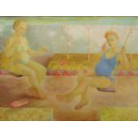 Ruth Calland, British b.1964- Centre Panel of Gardens (Triptych), 1987; oil on canvas, signed and