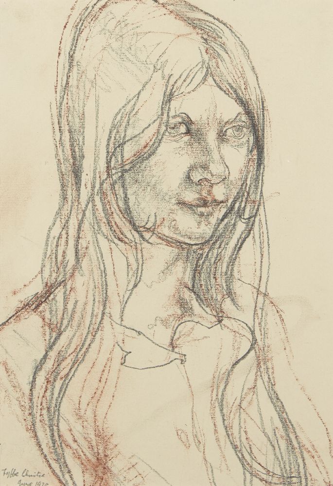 Fyffe Christie, British 1918-1979- Pauline, 1970; red and black chalk and pencil, signed and - Image 2 of 2